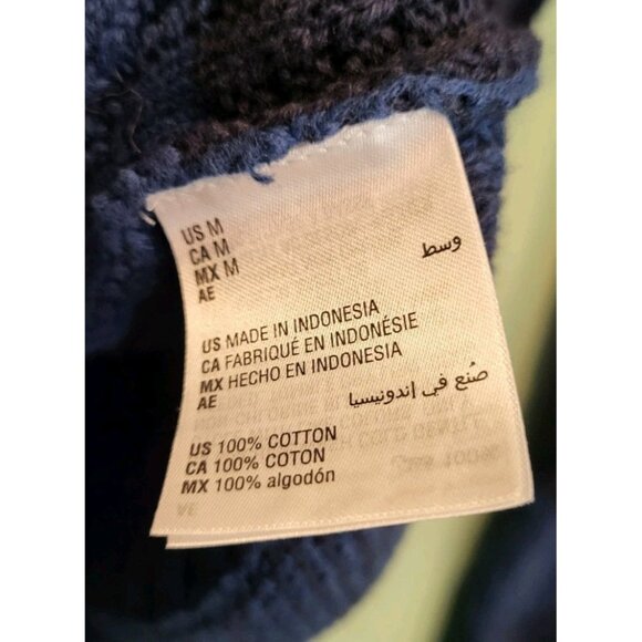 Sun & Stone Blue Patchwork V Neck Chunky Grandpa Cardigan Sweater Sz M - Picture 7 of 8